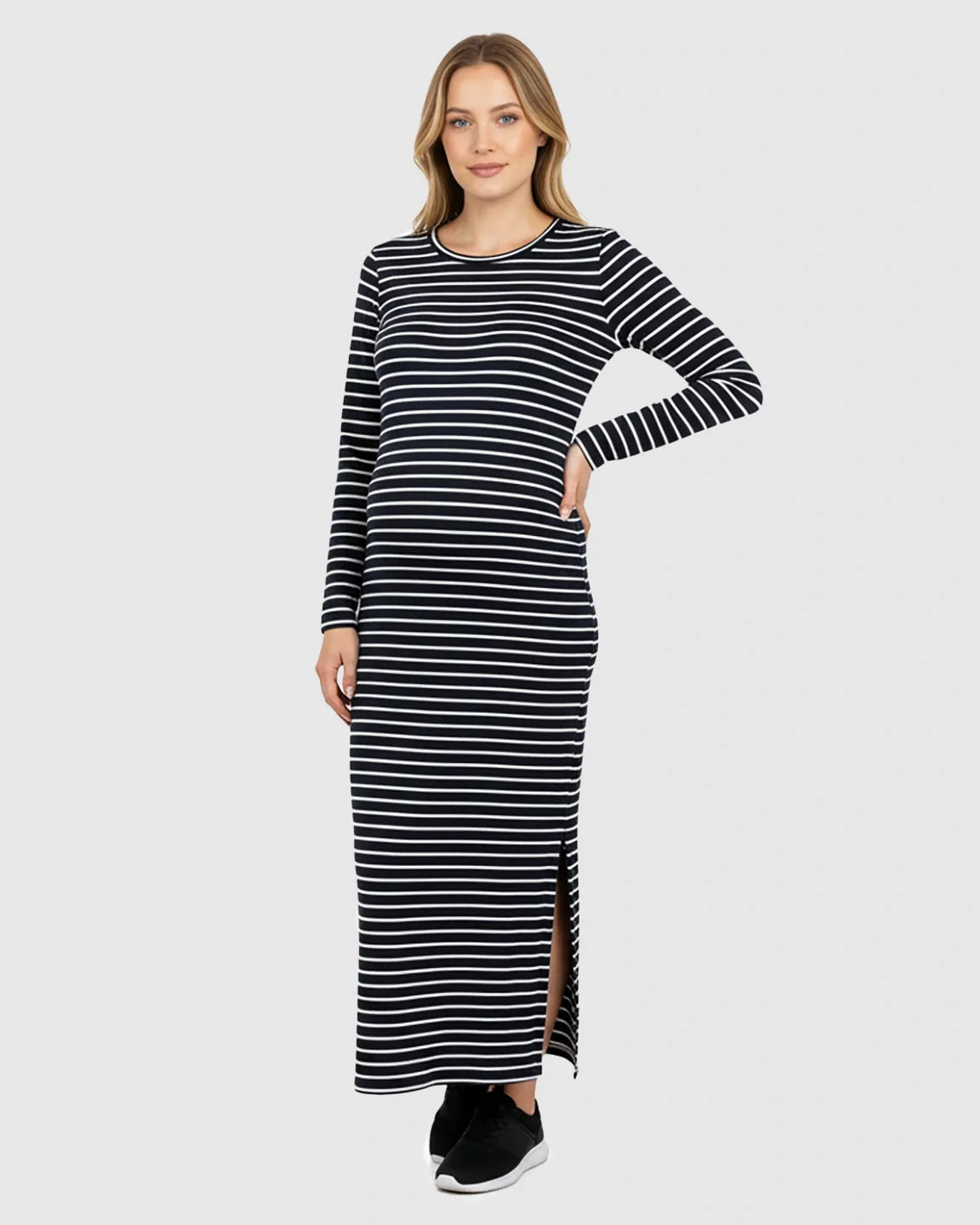Bump Society – The Comfort Collection: Side Slit Bodycon Maternity Midi Dress