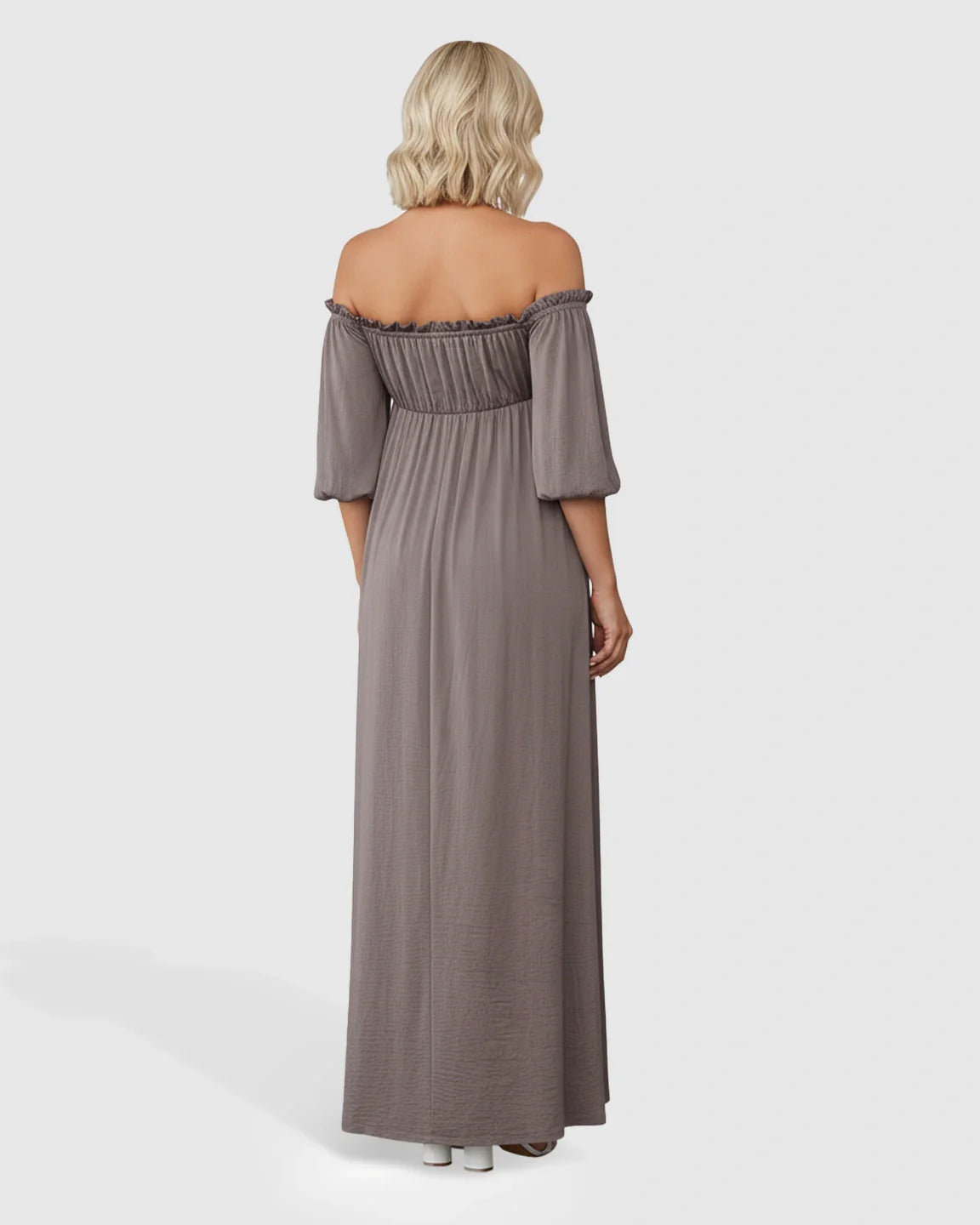 Bump Society – The Comfort Collection: Off-Shoulder Elegant Maternity Maxi Dress
