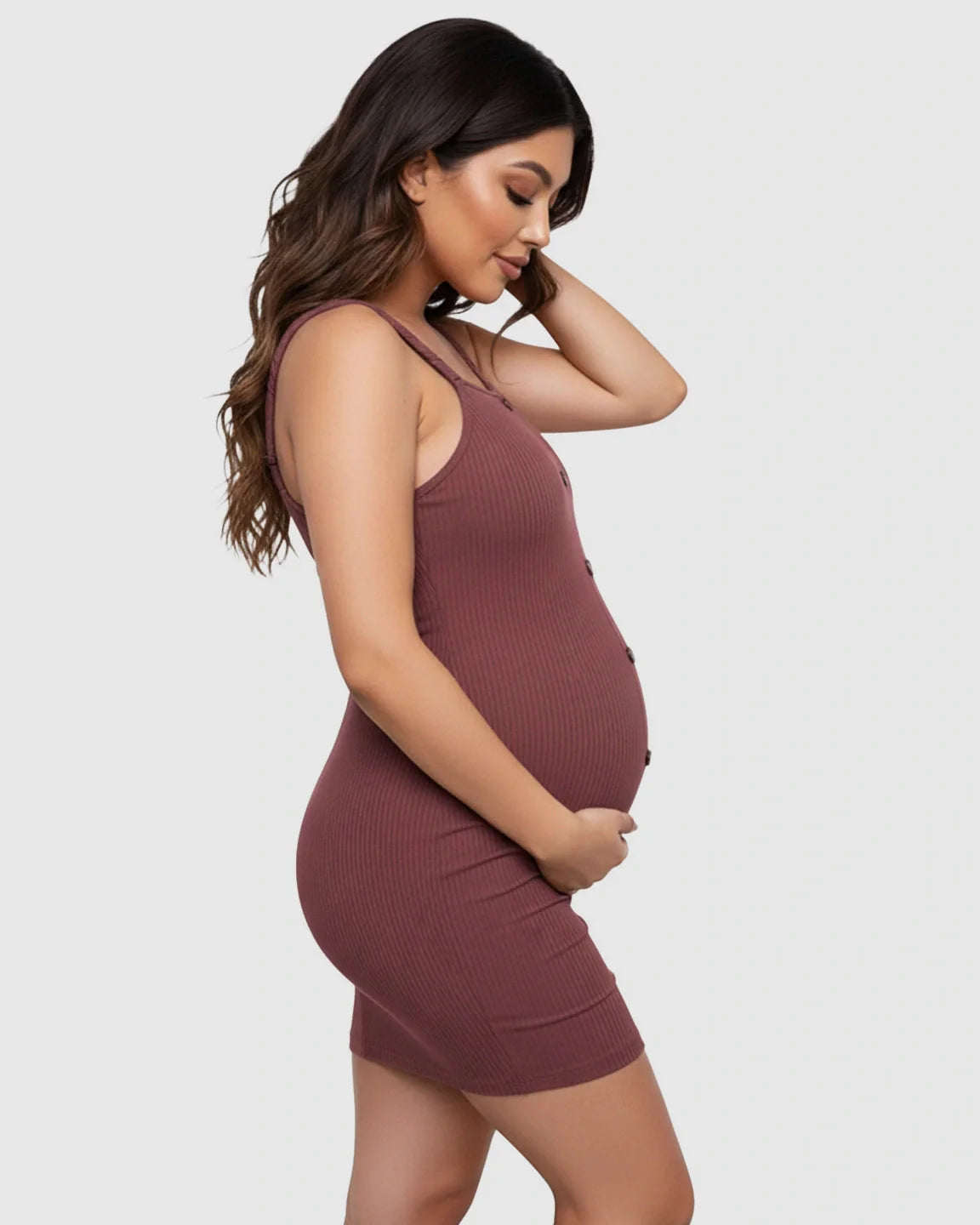 Bump Society – The Comfort Collection: Ribbed Button-Front Bodycon Maternity Short Dress