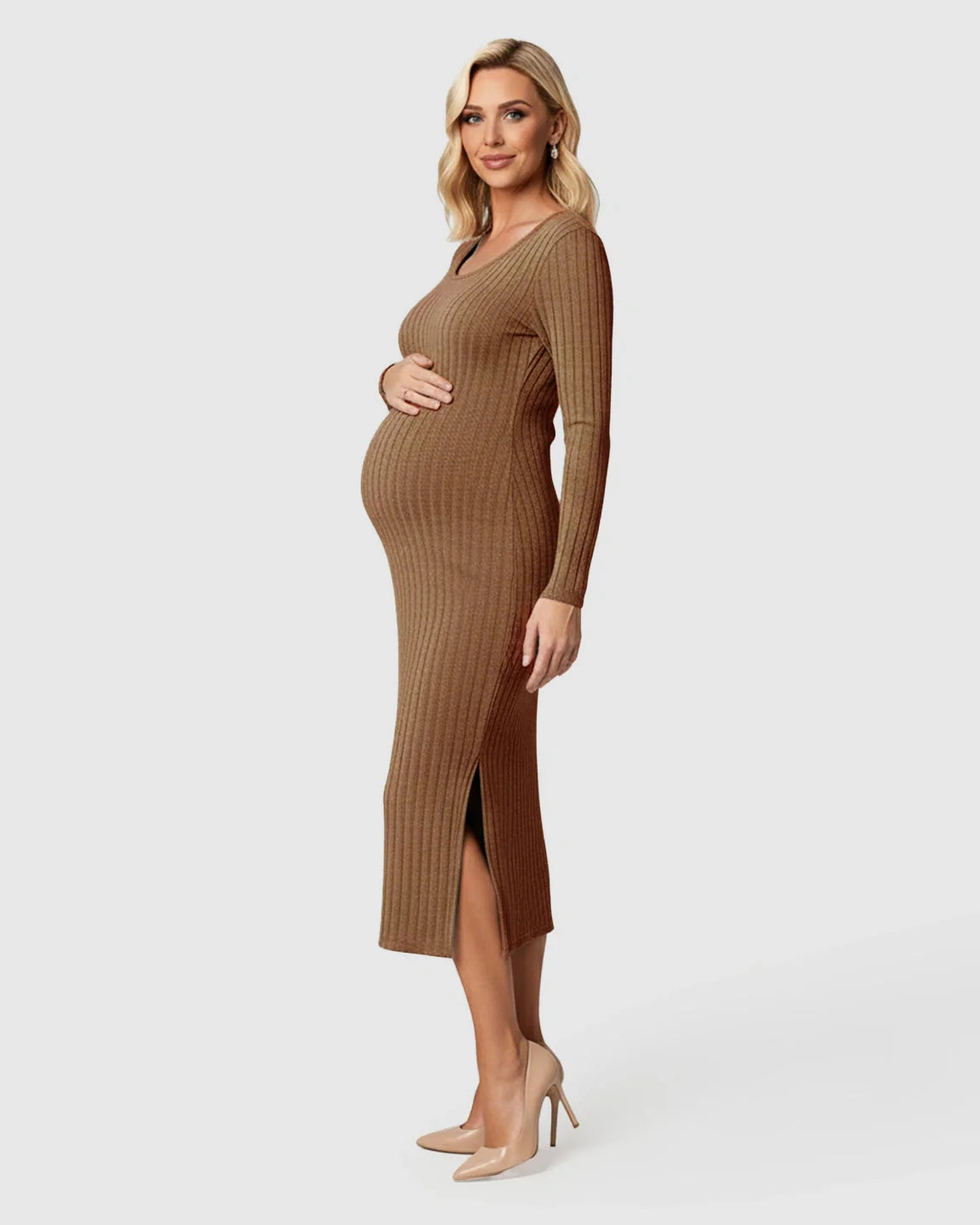 Bump Society – The Comfort Collection: Ribbed Knit Casual Maternity Midi Dress