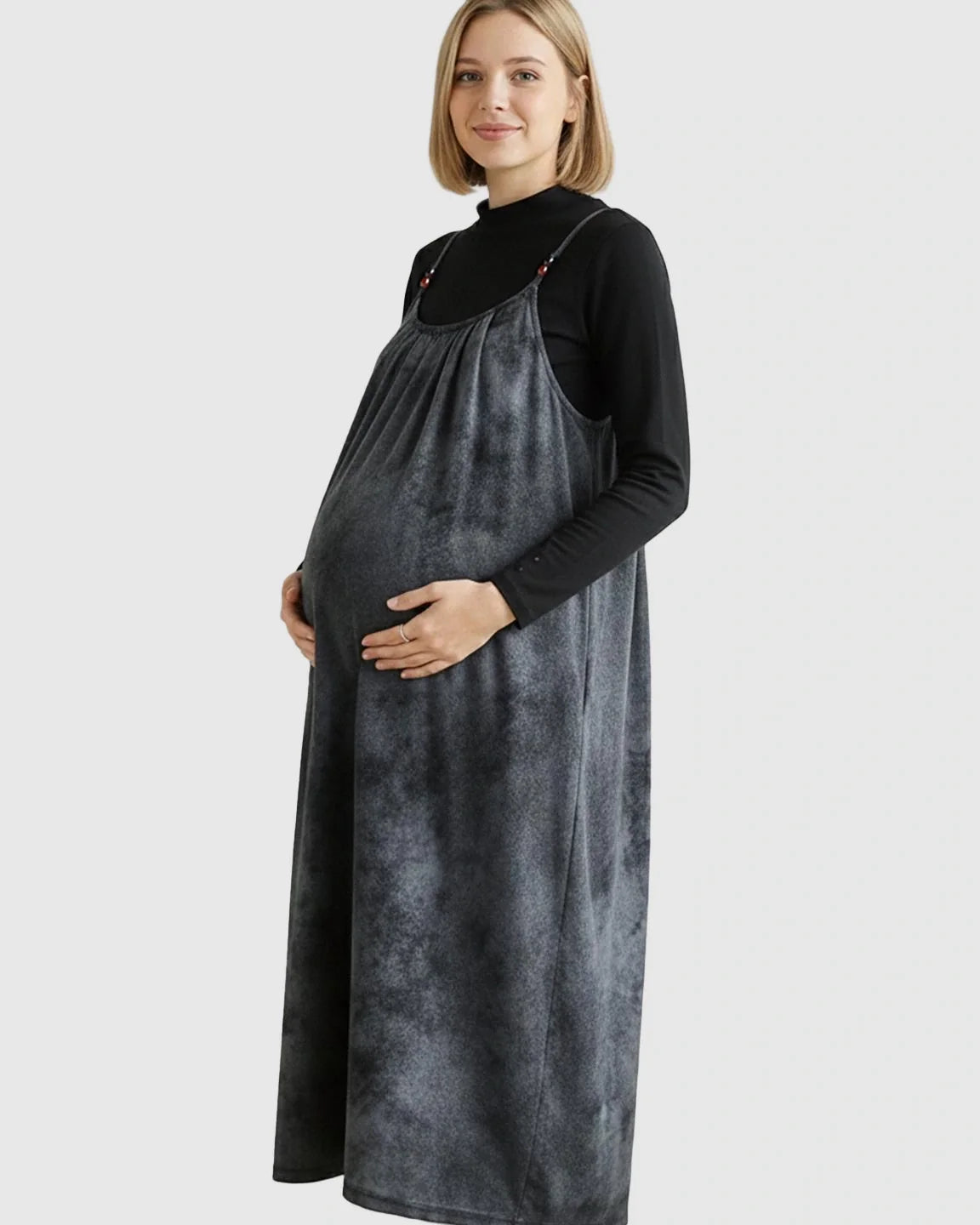 Bump Society – The Comfort Collection: Adjustable Strap Vintage-Style Maternity Suspender Midi Dress
