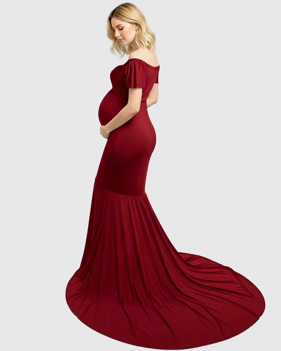 Bump Society – The Comfort Collection: Off-Shoulder Fitted Mermaid Style Maternity Photoshoot Gown
