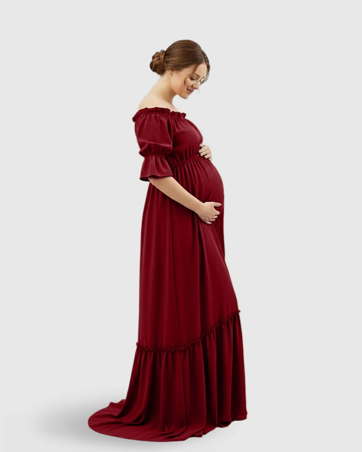 The Comfort Collection: Elegant Off-Shoulder Flared Maternity Long Dress