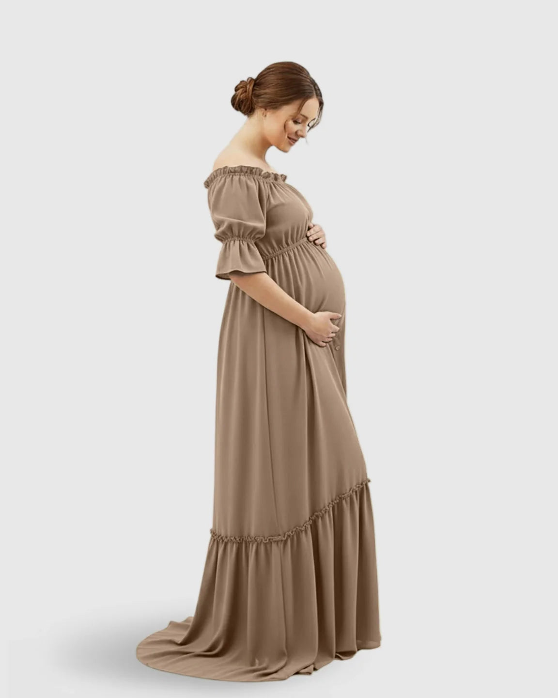 The Comfort Collection: Elegant Off-Shoulder Flared Maternity Long Dress