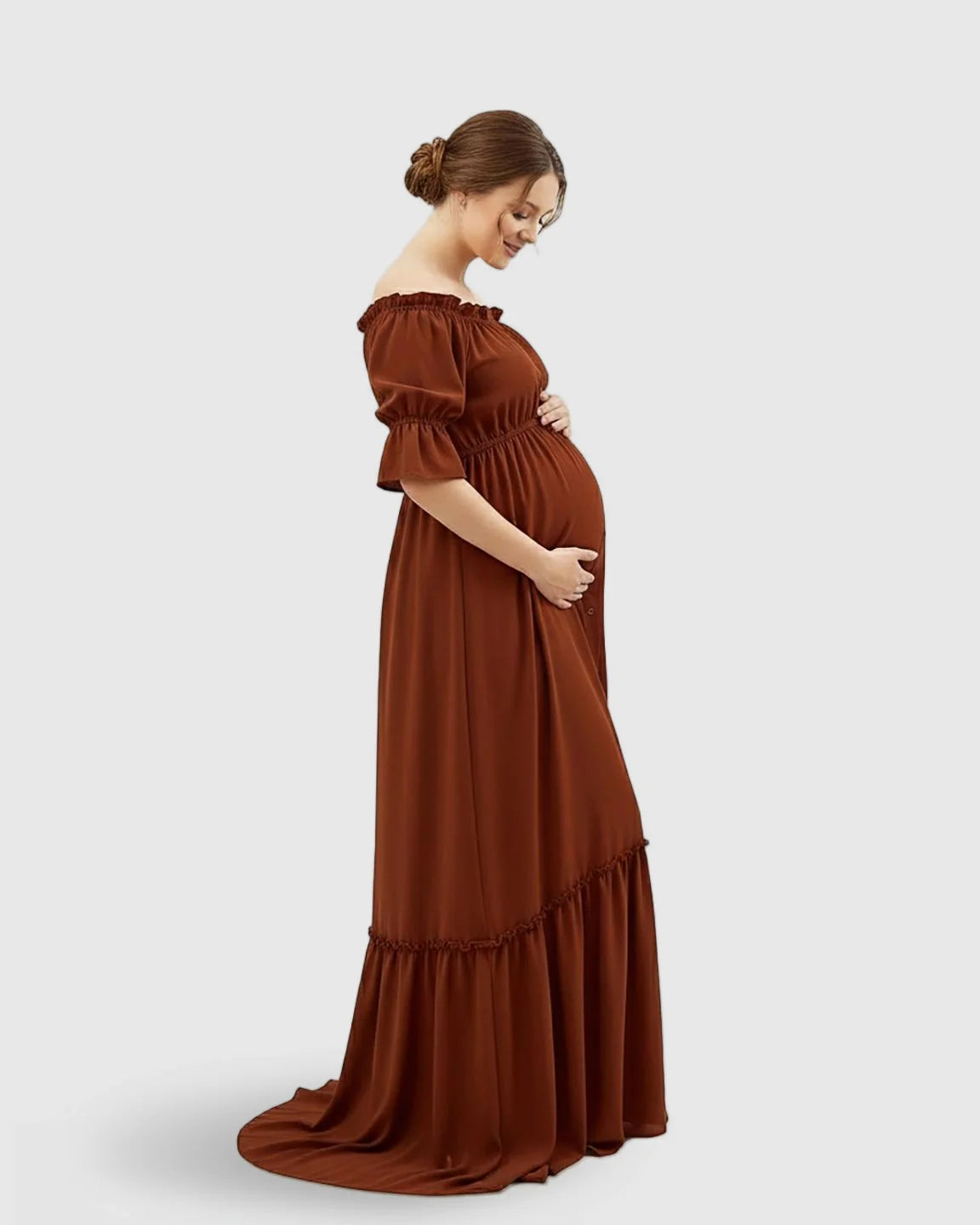 The Comfort Collection: Elegant Off-Shoulder Flared Maternity Long Dress