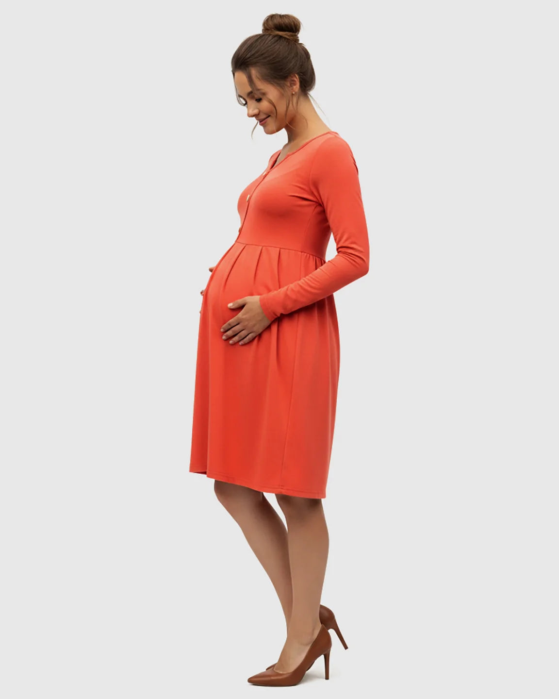 Bump Society – The Comfort Collection: Long Sleeve Button Detail Flared Maternity Dress