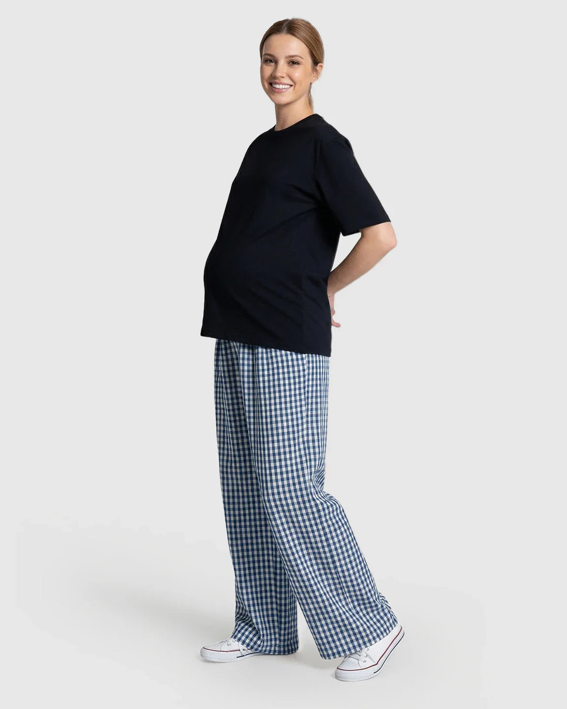 Bump Society – The Comfort Collection: Plaid Print Wide Leg Maternity Trousers