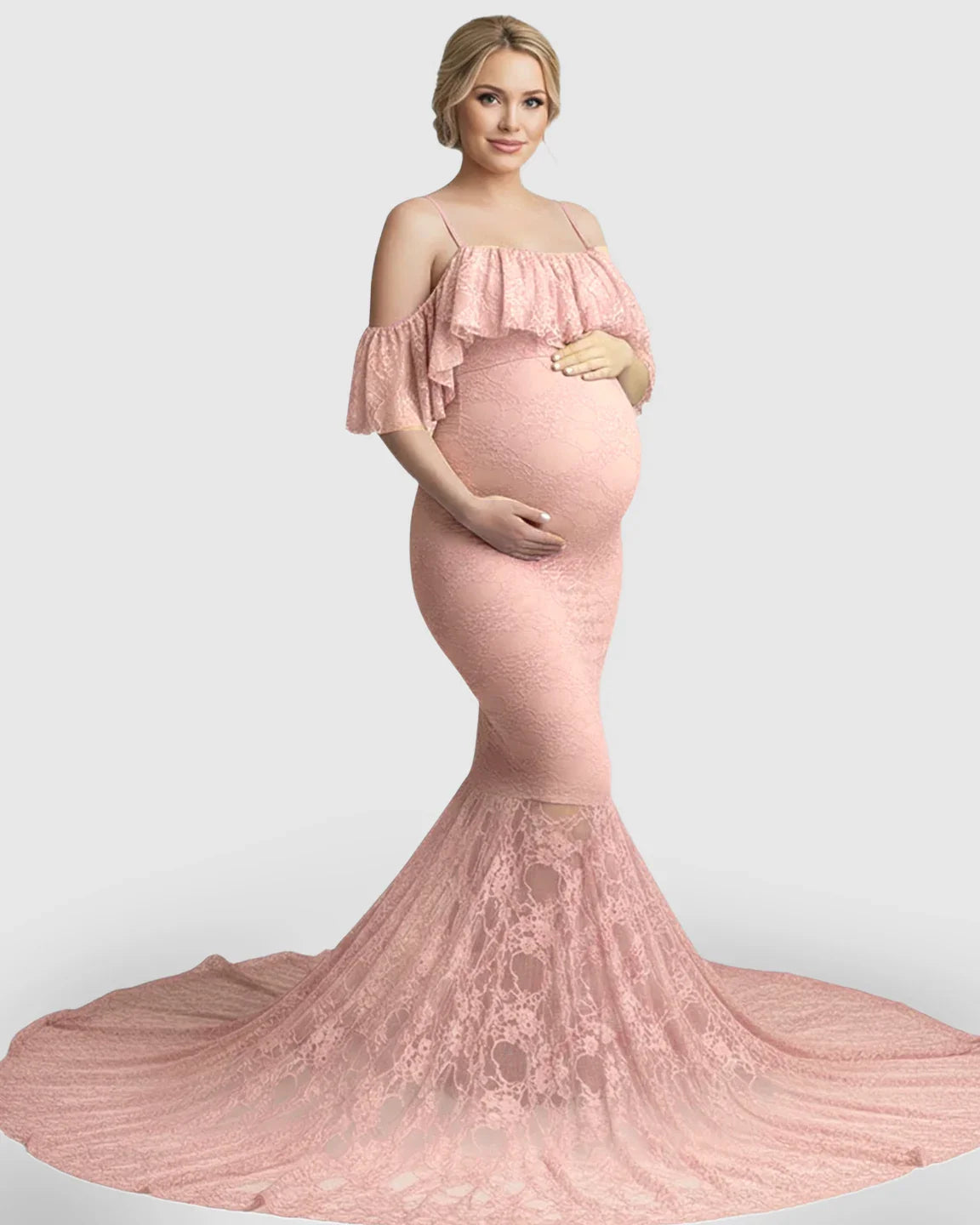 Bump Society – The Comfort Collection: Off-Shoulder Lace Mermaid Maternity Gown