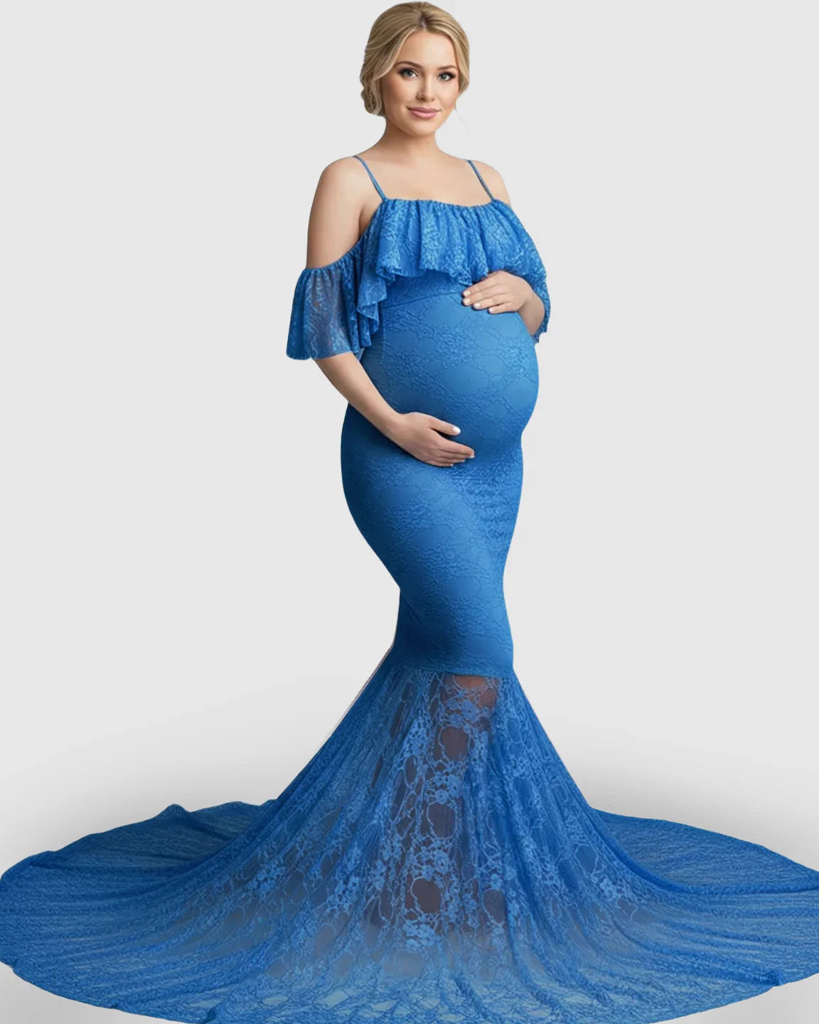 Bump Society – The Comfort Collection: Off-Shoulder Lace Mermaid Maternity Gown