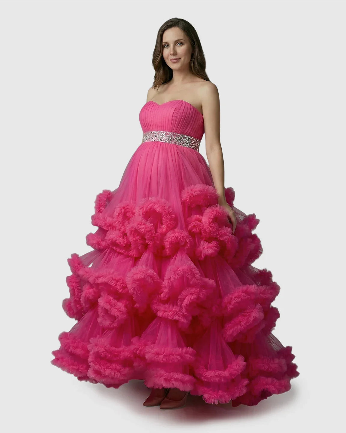 Bump Society – The Comfort Collection: Strapless Bodice Multi-Layered Ruffled Skirt Maternity Photoshoot Dress