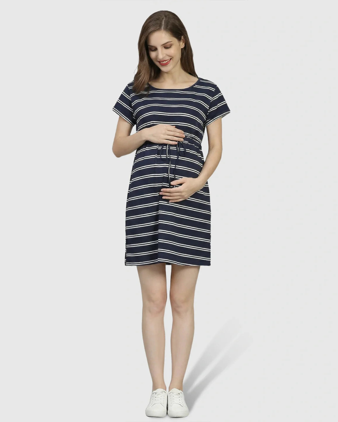 Bump Society – The Comfort Collection: Nautical Striped Drawstring Waist Maternity Dress
