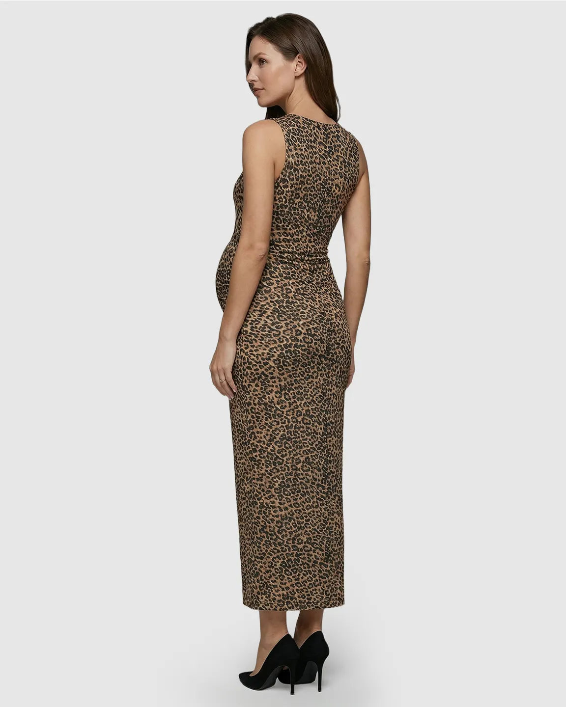 Bump Society – The Comfort Collection: Leopard Print Bodycon Maternity Maxi Dress