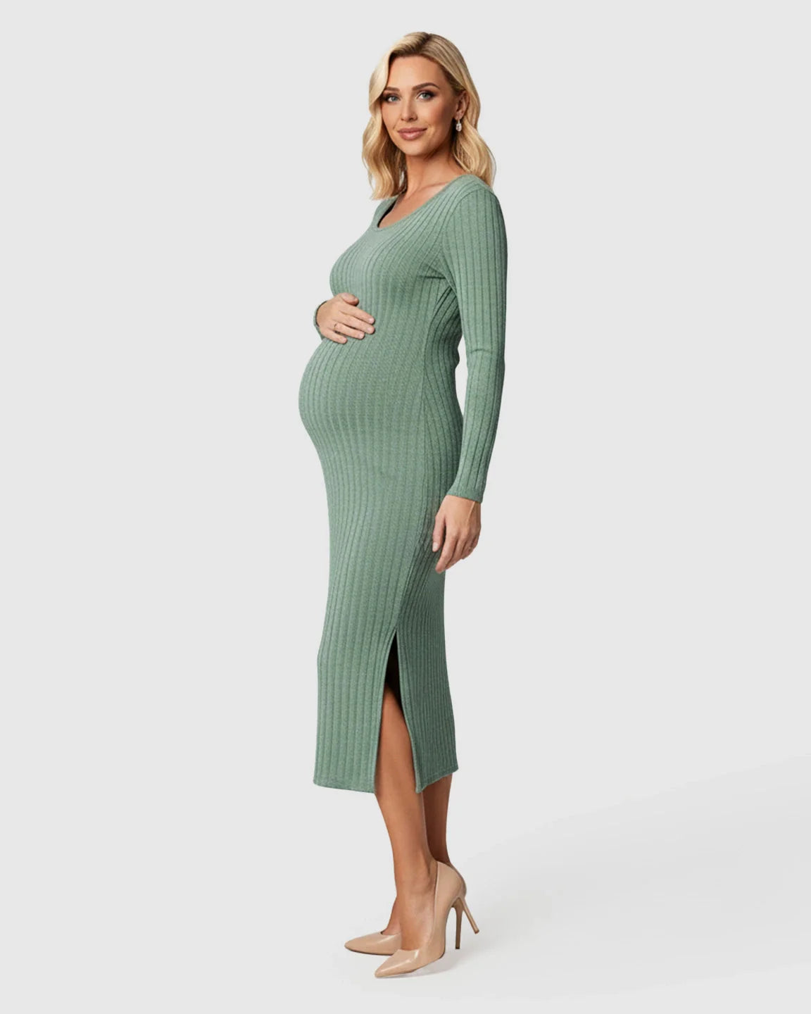 Bump Society – The Comfort Collection: Ribbed Knit Casual Maternity Midi Dress
