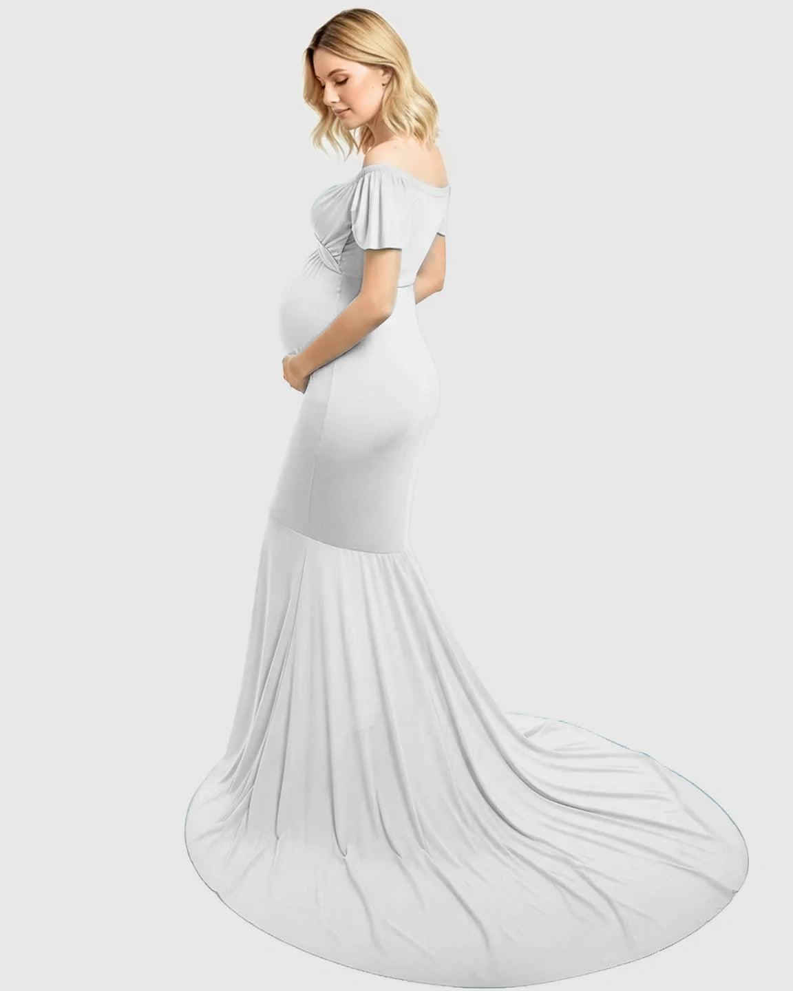 Bump Society – The Comfort Collection: Off-Shoulder Fitted Mermaid Style Maternity Photoshoot Gown