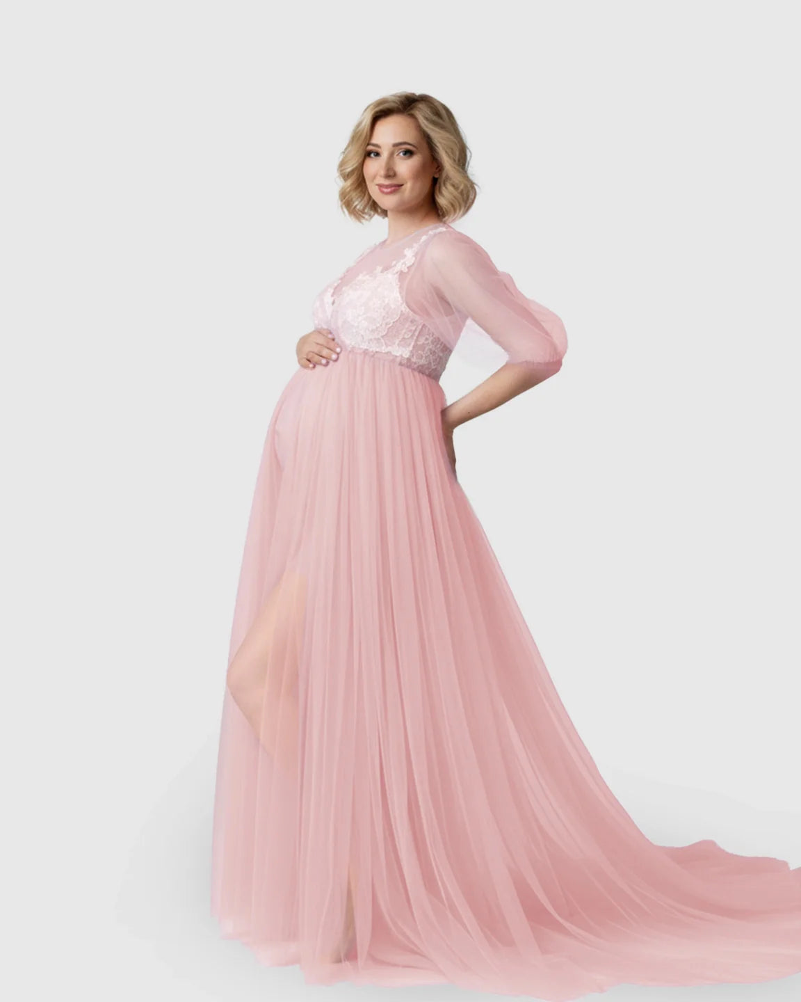 Bump Society – The Comfort Collection: Tulle Lace Swing Trail Maternity Photoshoot Dress