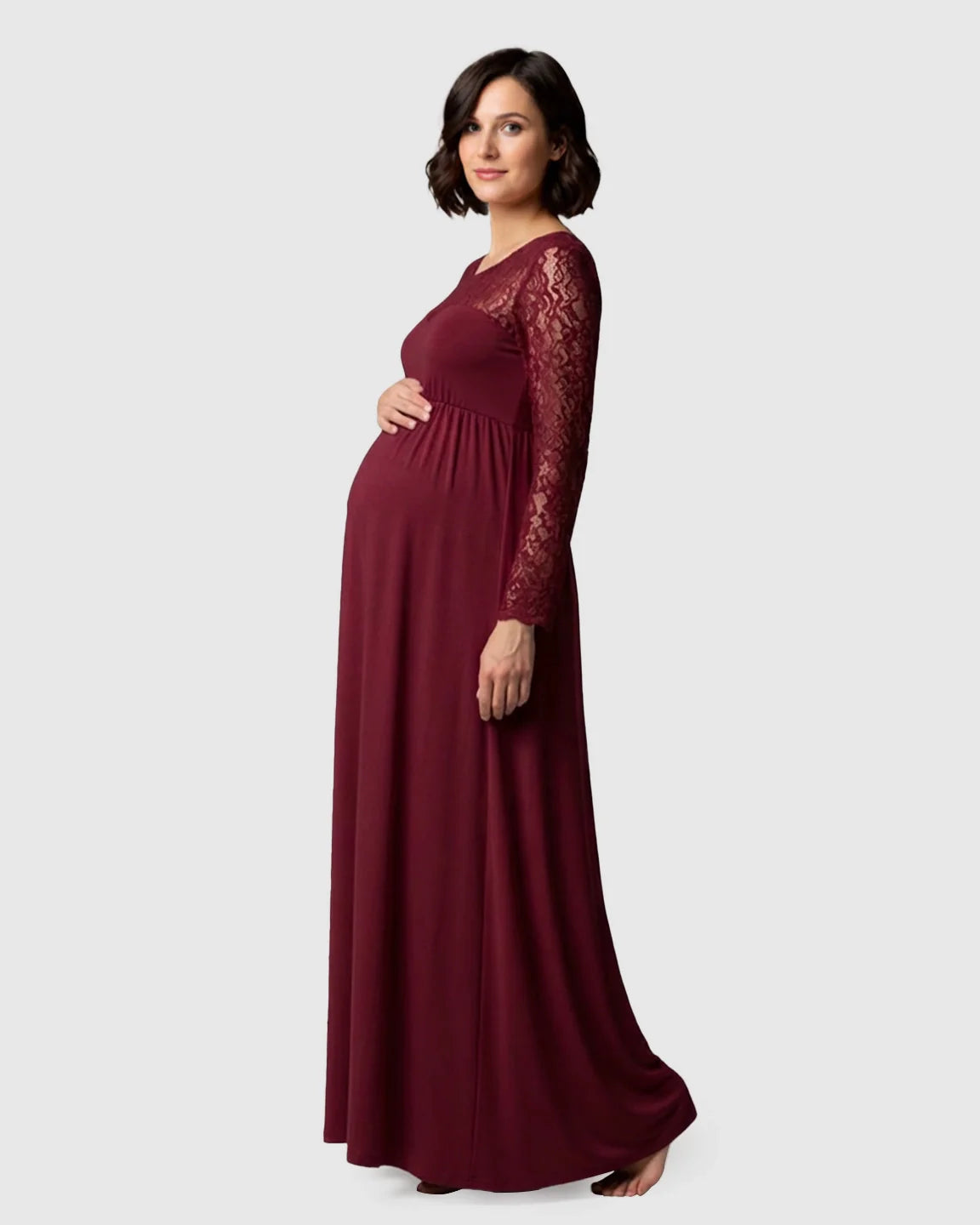 Bump Society – The Comfort Collection: Elegant Lace Floor-Length Maternity Photoshoot Dress