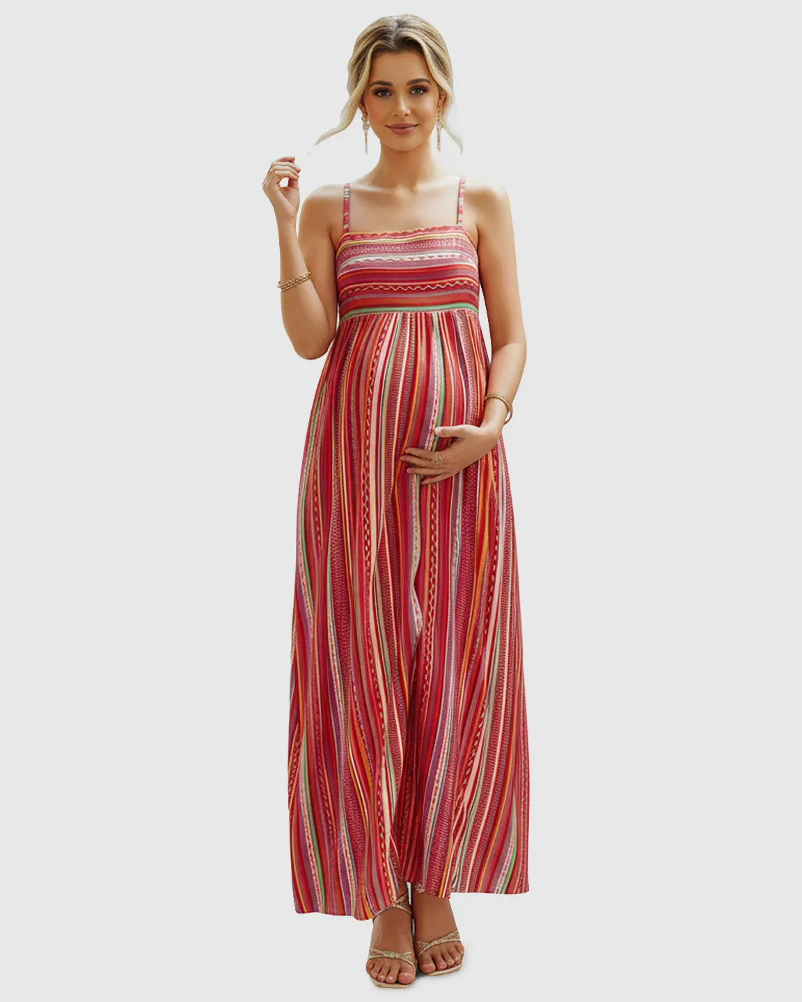 Bump Society – The Comfort Collection: Spaghetti Strap Vibrant Stripe Maternity Maxi Dress