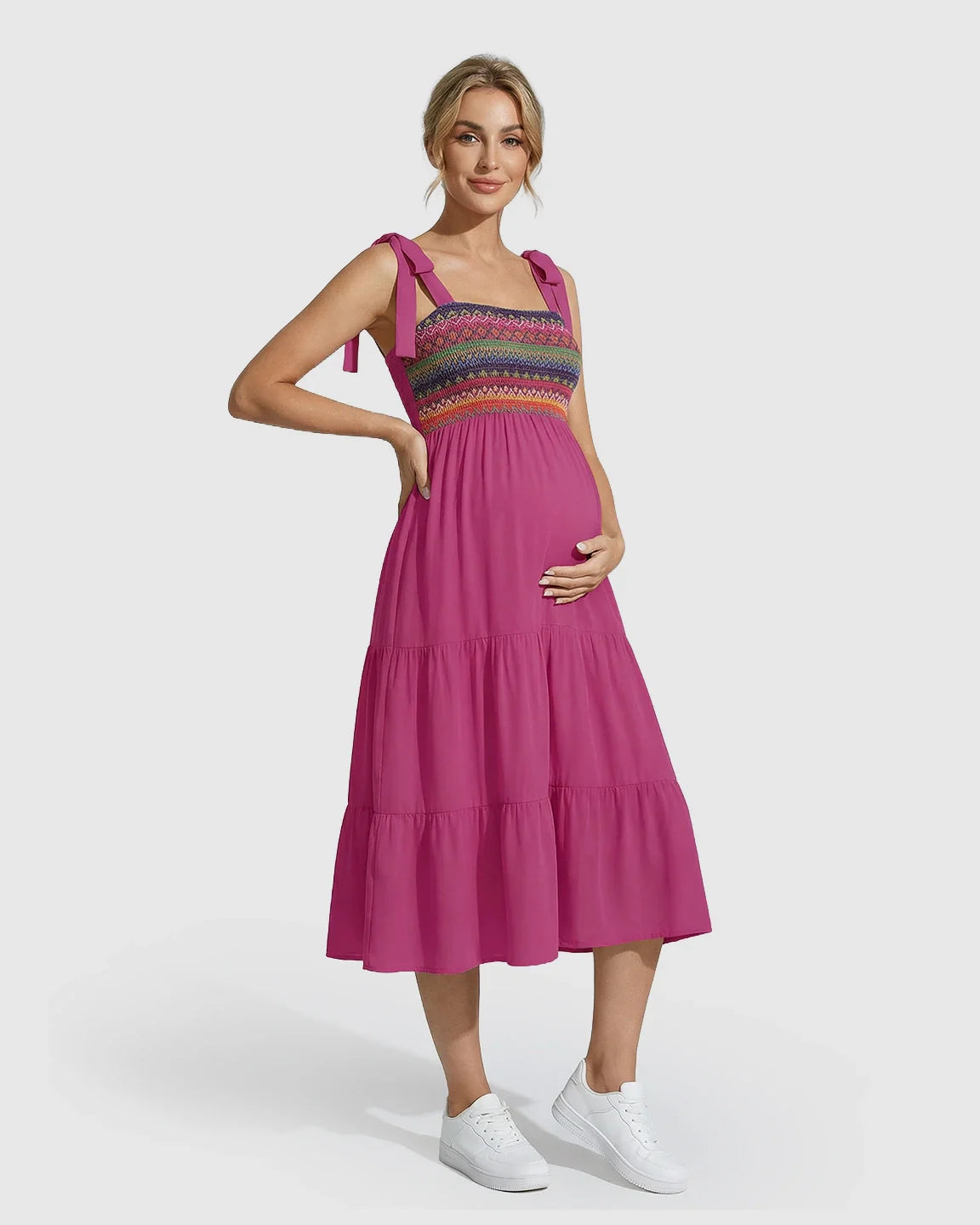 Bump Society – The Comfort Collection: Shoulder Tie-Strap A-line Maternity Midi Dress