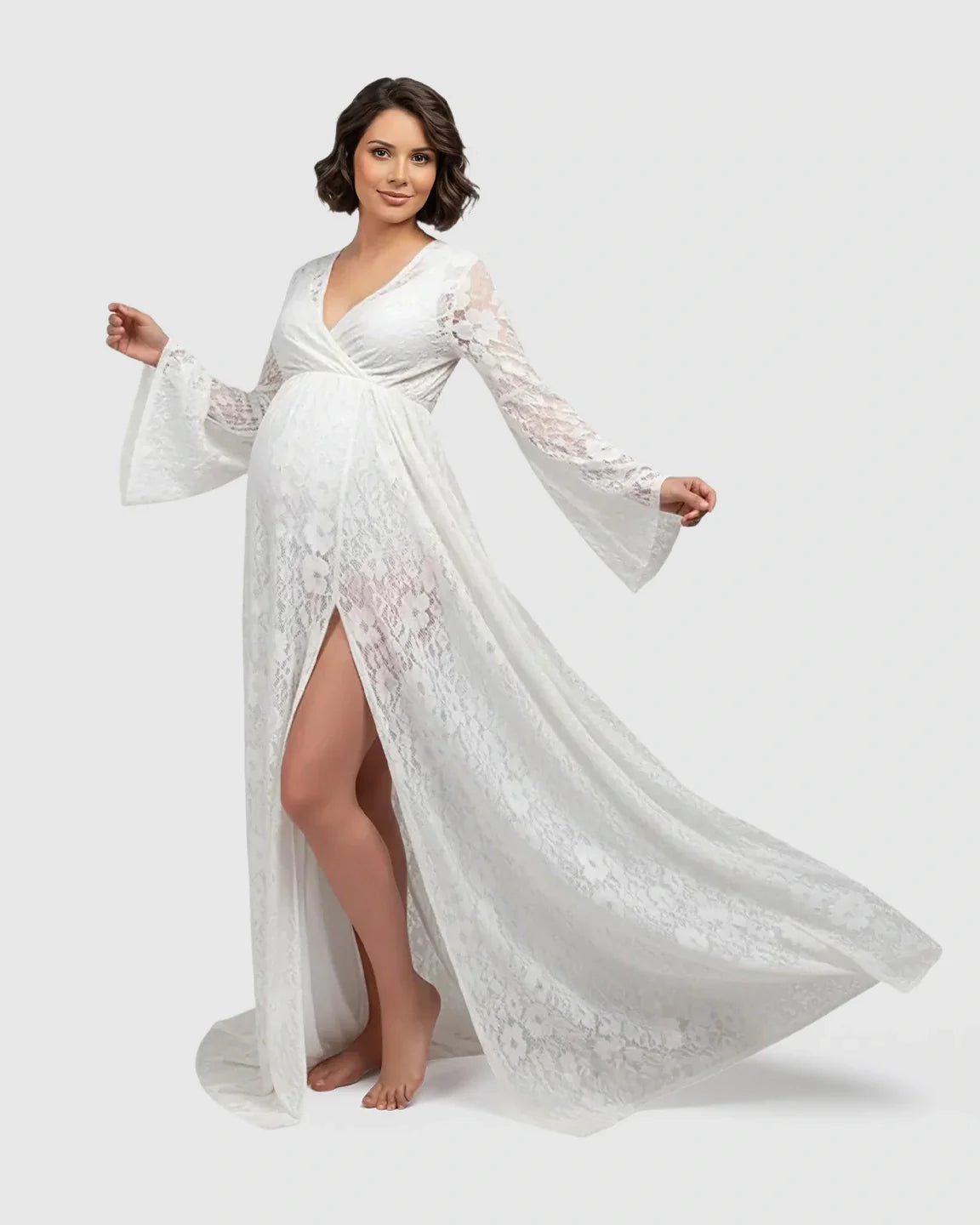 Bump Society – The Comfort Collection: Long Bell Sleeve See Through Maternity Gown