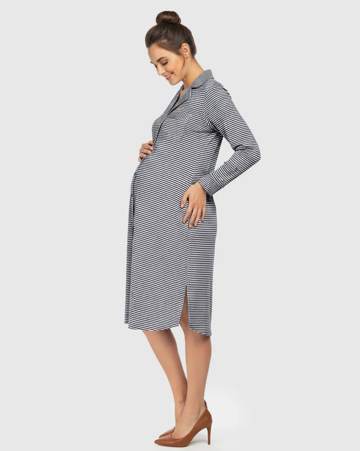 The Sleep Collection  Striped Button Front Shirt Style Maternity Sleepwear