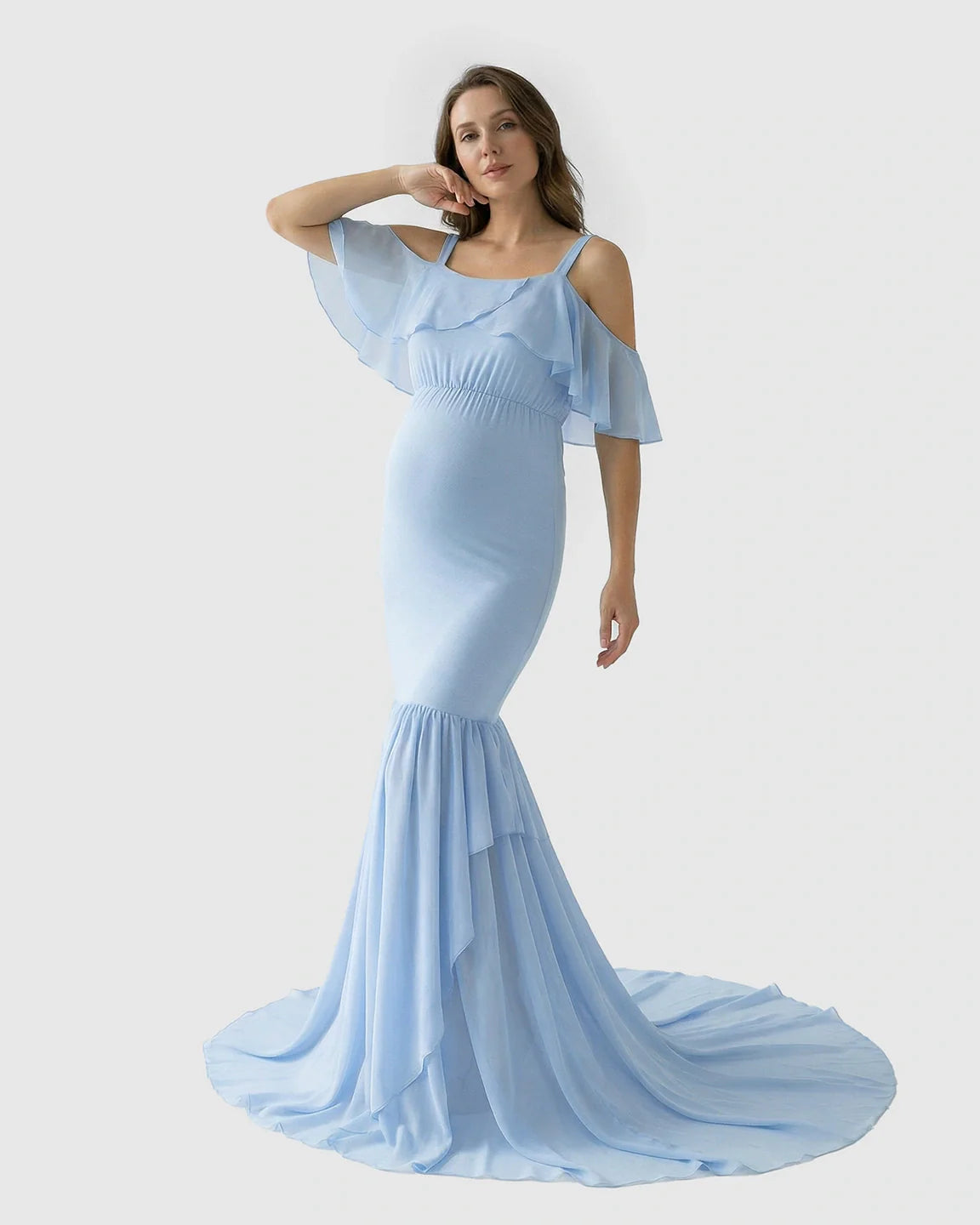 Bump Society – The Comfort Collection: Off-Shoulder Mermaid Trail Maternity Photoshoot Dress