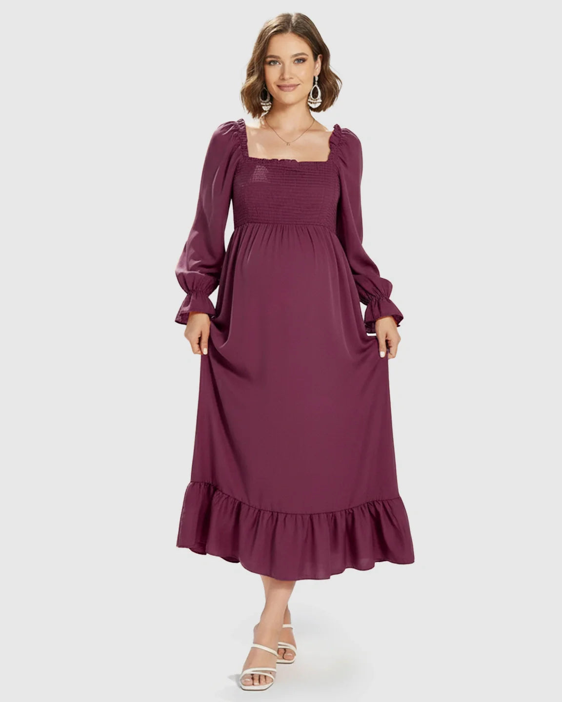 Bump Society – The Comfort Collection: Bishop Sleeves Retro Elegant Maternity Maxi Dress