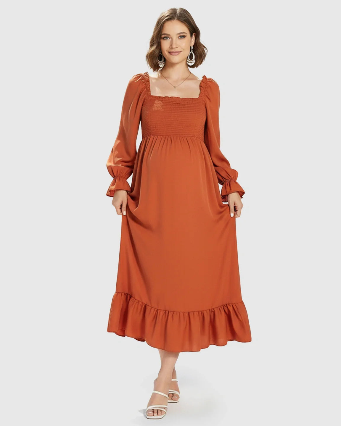 Bump Society – The Comfort Collection: Bishop Sleeves Retro Elegant Maternity Maxi Dress