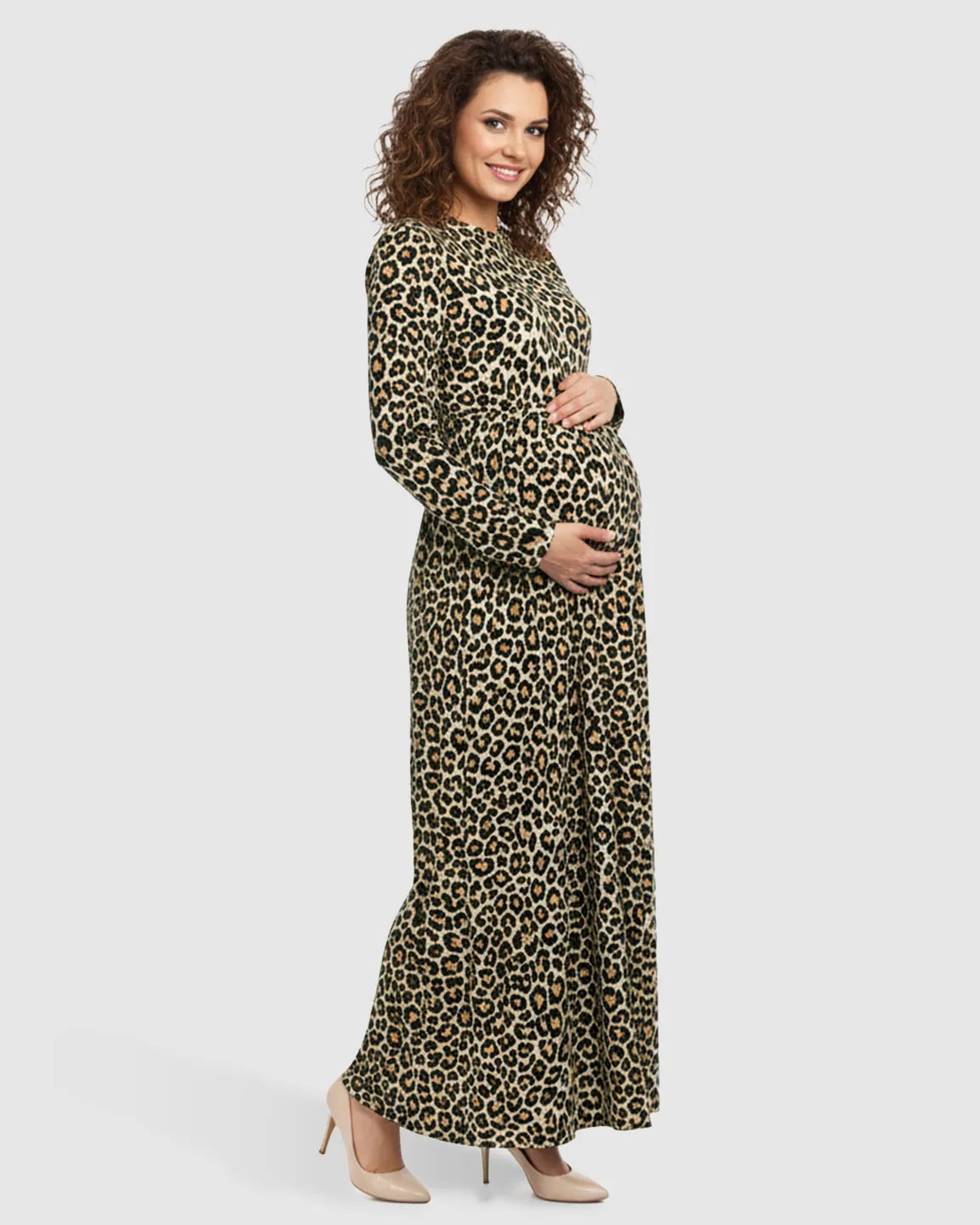 Bump Society – The Comfort Collection: Flowing Skirt Leopard Print Maternity Maxi Dress