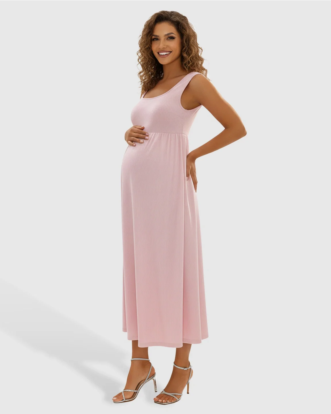 Bump Society – The Comfort Collection: Wide Shoulder Straps Flowy Maternity Midi Dress