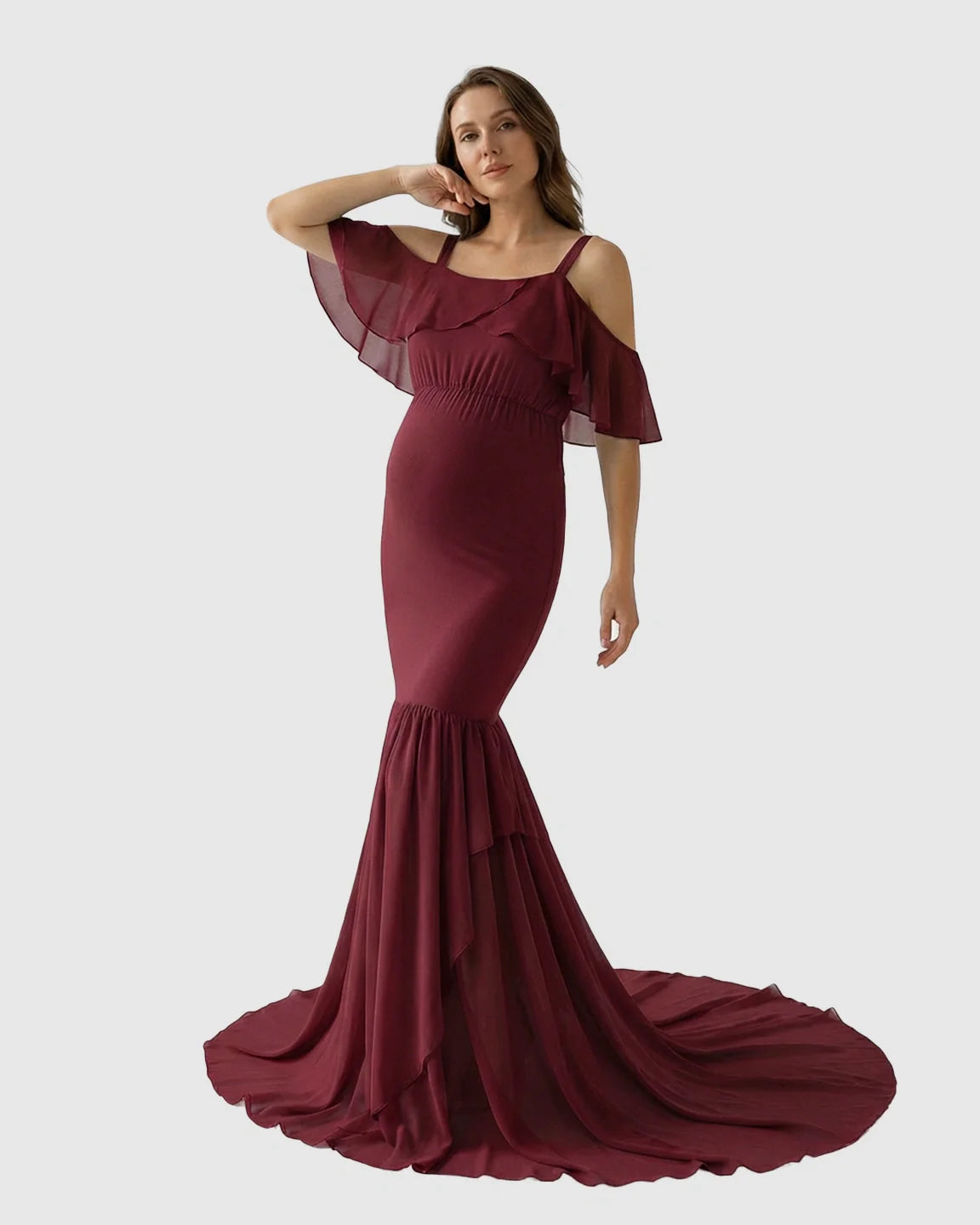 Bump Society – The Comfort Collection: Off-Shoulder Mermaid Trail Maternity Photoshoot Dress