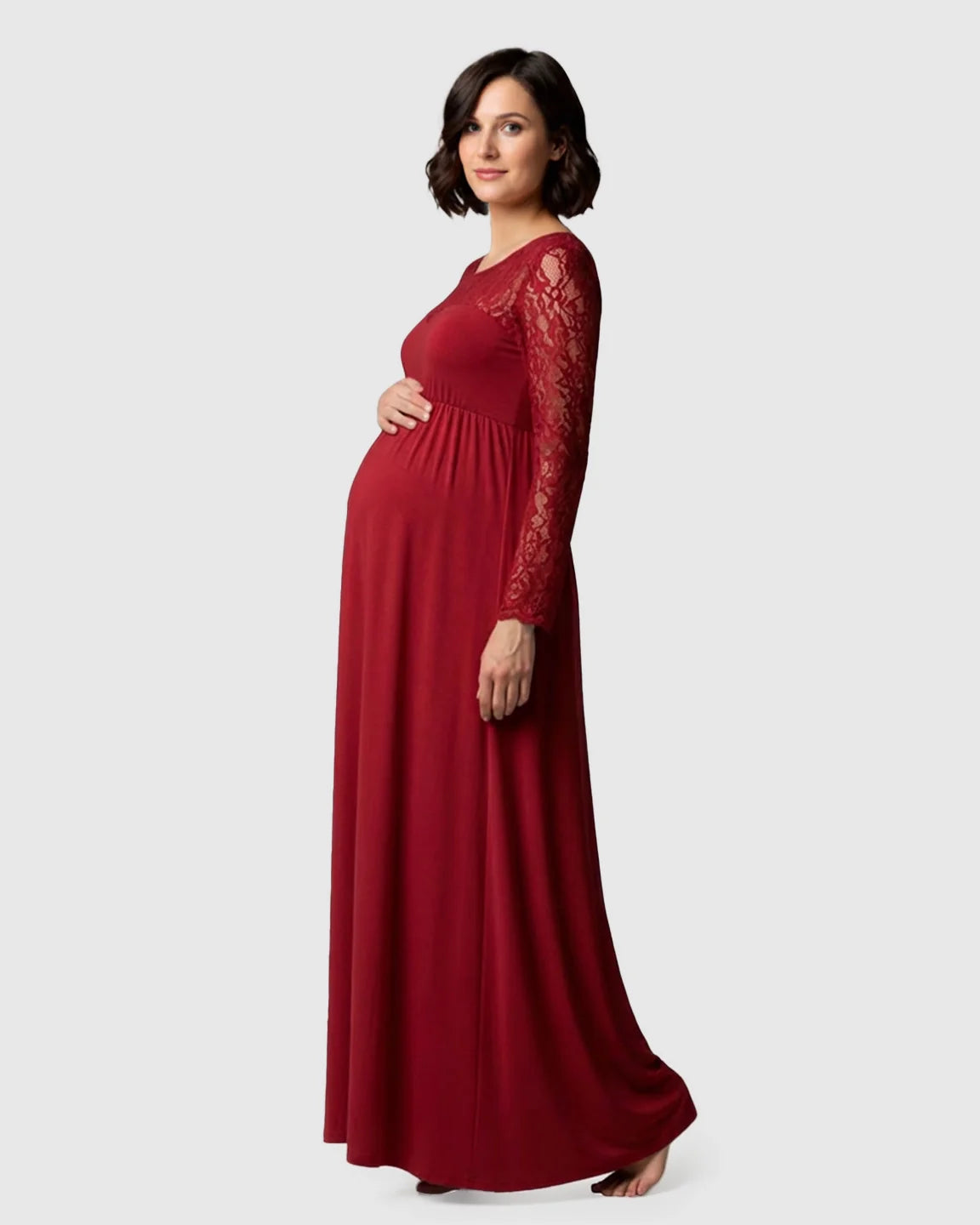 Bump Society – The Comfort Collection: Elegant Lace Floor-Length Maternity Photoshoot Dress