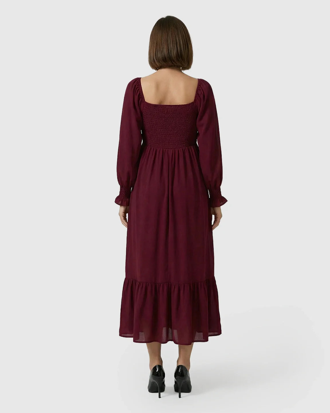 Bump Society – The Comfort Collection: Smocked Square Neck Ruffled Hem Maternity Maxi Dress