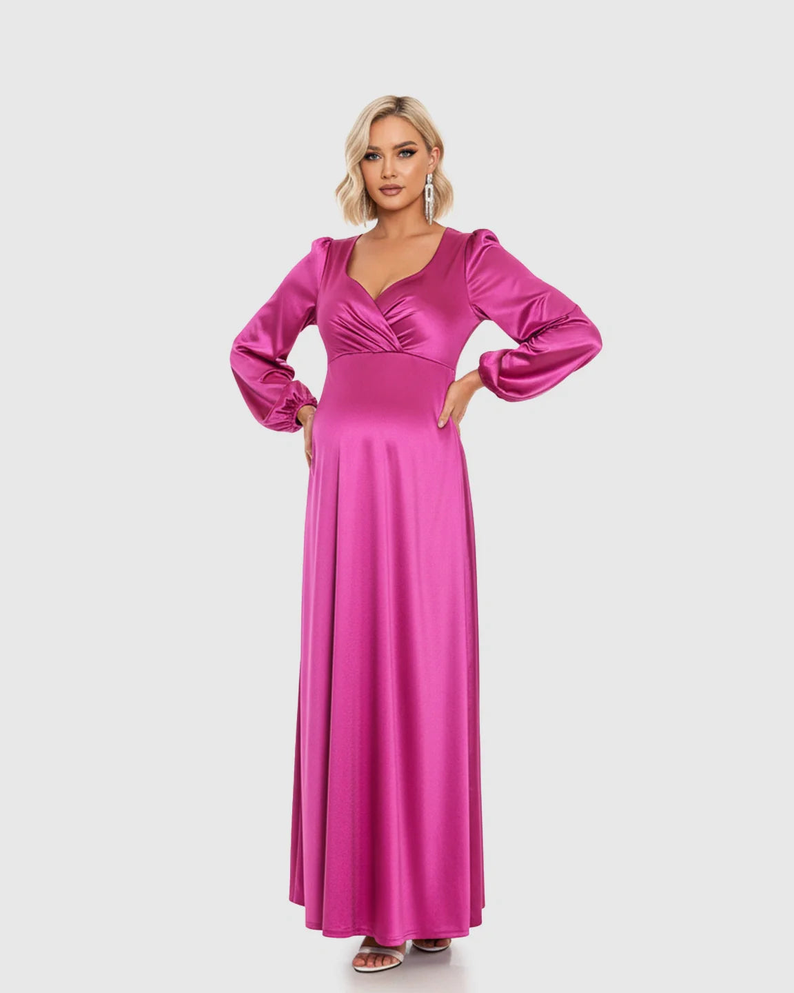 Bump Society – The Comfort Collection: Lantern Sleeves Flowy Maternity Maxi Dress