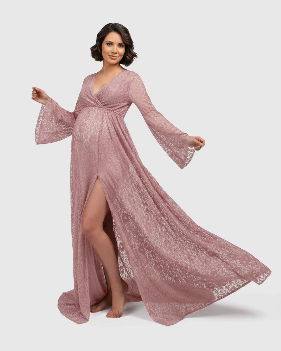 Bump Society – The Comfort Collection: Long Bell Sleeve See Through Maternity Gown