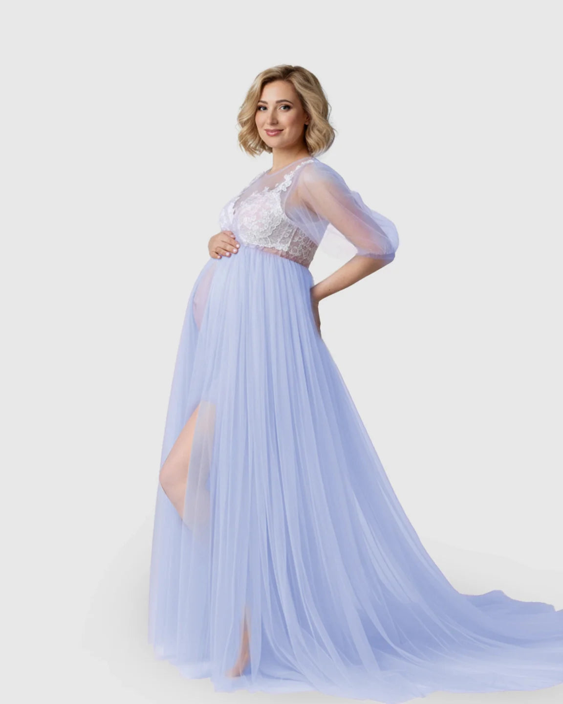 Bump Society – The Comfort Collection: Tulle Lace Swing Trail Maternity Photoshoot Dress