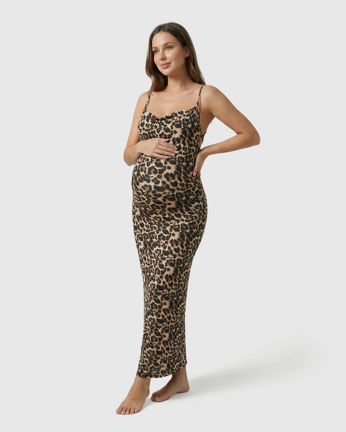 Bump Society – The Comfort Collection: Butt-Lifting Leopard Bodycon Maternity Maxi Dress