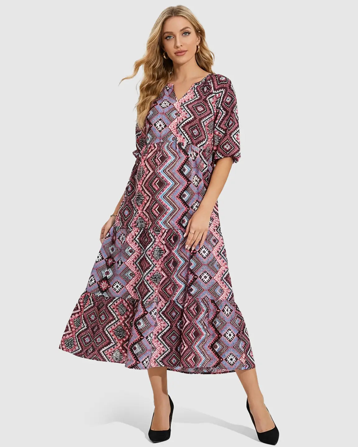 Bump Society – The Comfort Collection: Bohemian Print A-line Maternity Maxi Dress