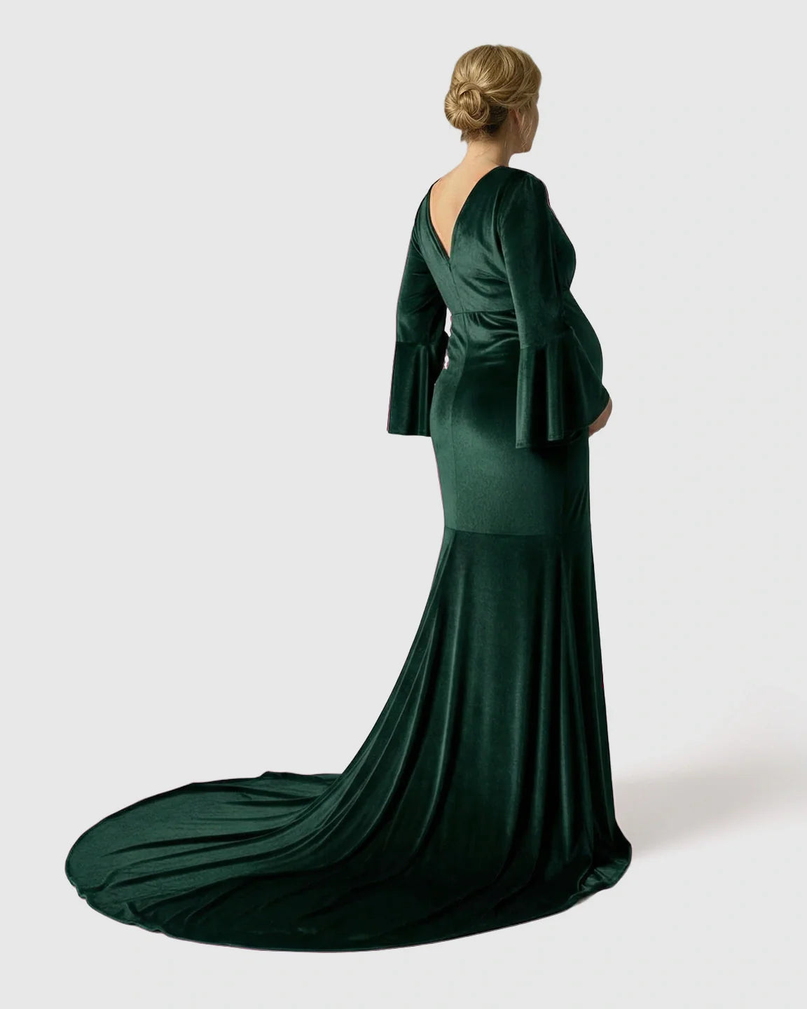 Bump Society – The Comfort Collection: Long-Sleeve Mermaid Train Maternity Photoshoot Gown