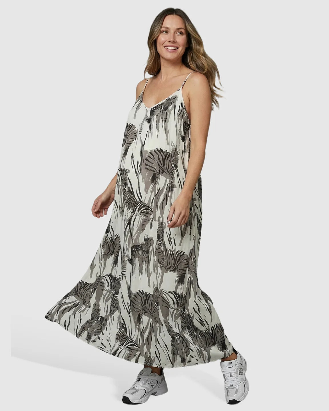 Bump Society – The Comfort Collection: Open-Back Pocketed Babydoll Maternity Maxi Dress