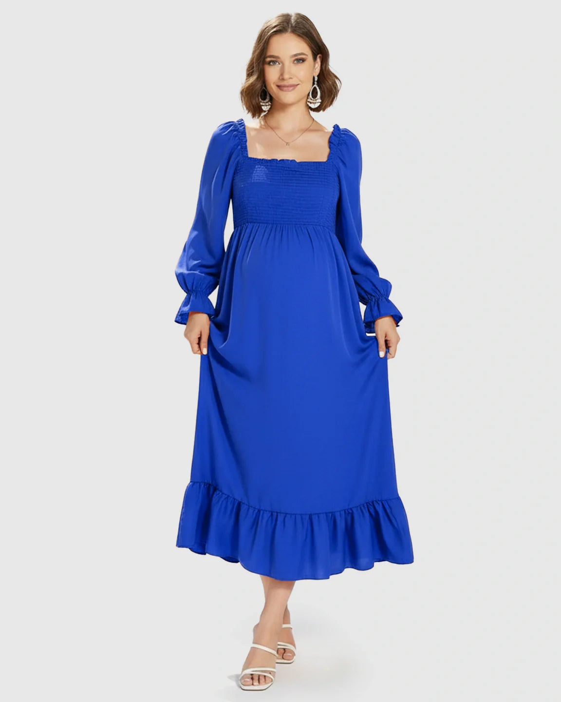 Bump Society – The Comfort Collection: Bishop Sleeves Retro Elegant Maternity Maxi Dress