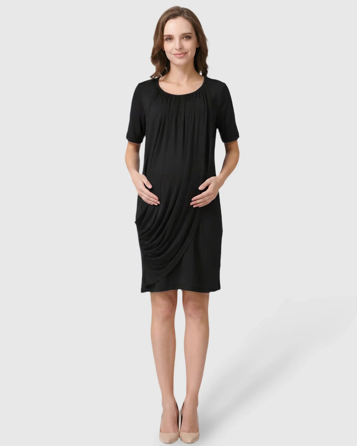 Bump Society – The Nursing Collection: Hidden Nursing Access Draped Maternity Short Dress
