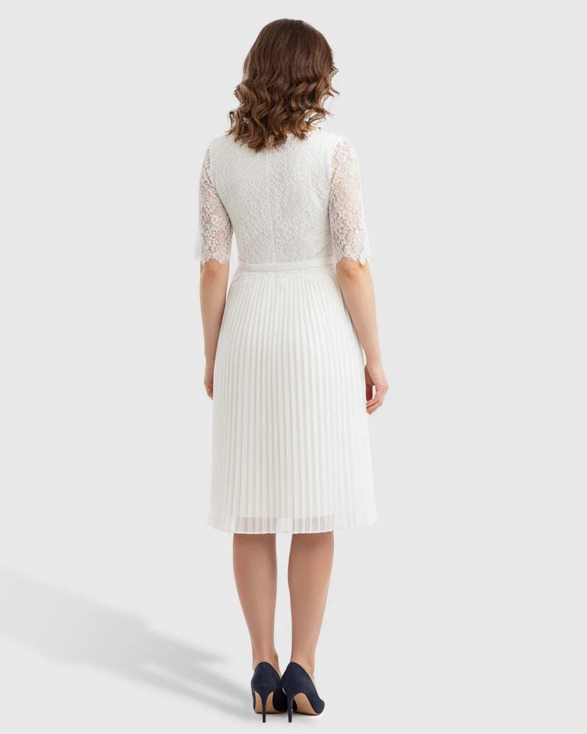 Bump Society – The Comfort Collection: Lace Bodice Pleated Maternity Midi Dress