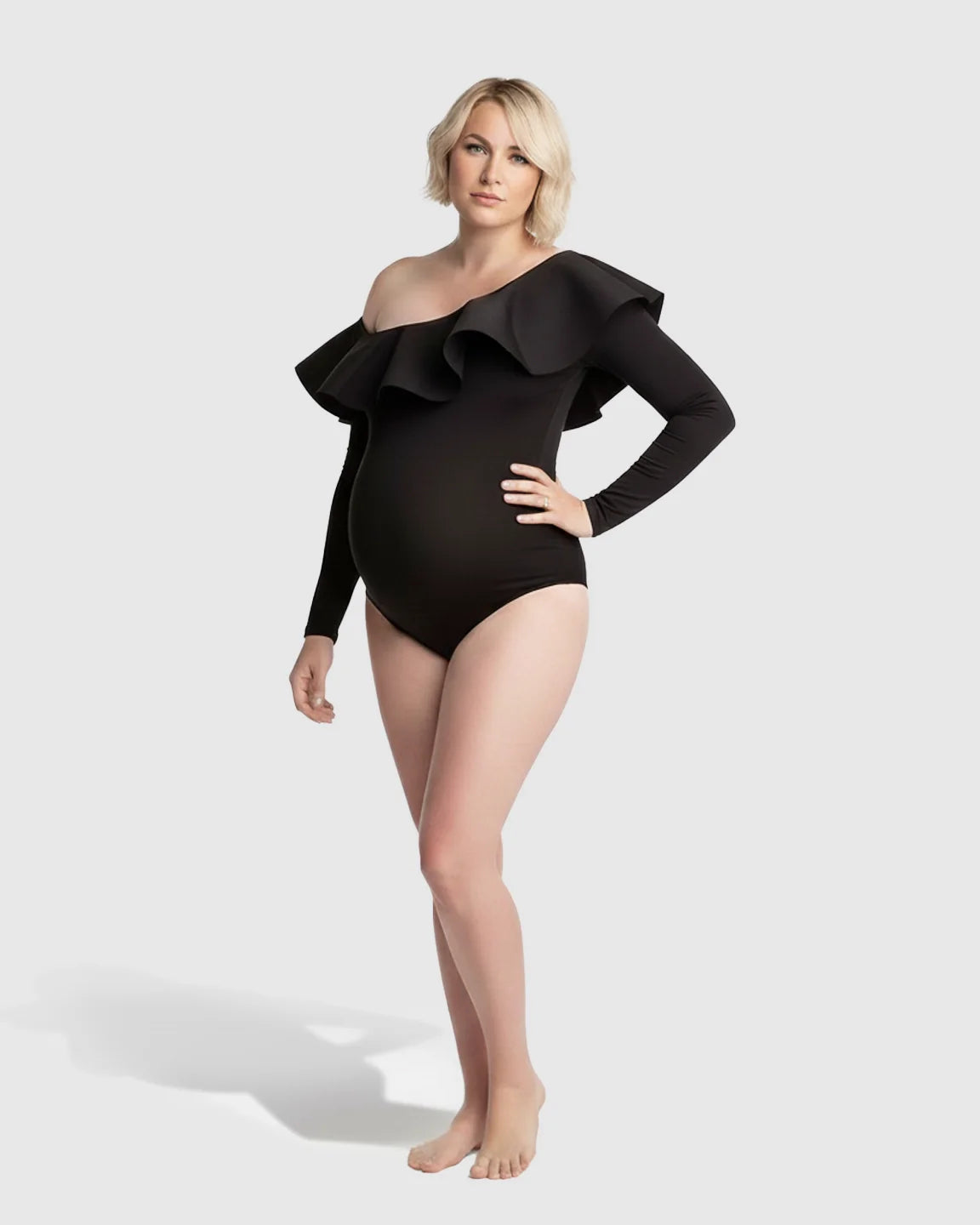 Bump Society – The Comfort Collection: Ruffled One Shoulder Bodycon Maternity Bodysuit