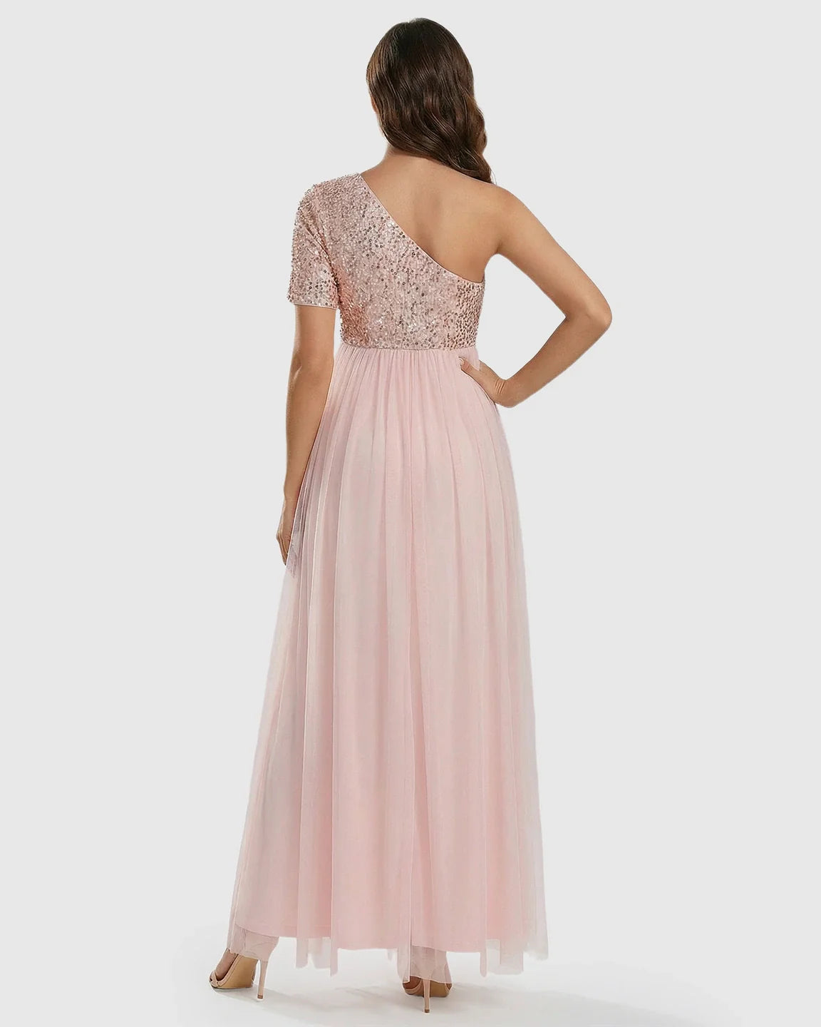 Bump Society – The Comfort Collection: Sequin Bodice Flowing Mesh Maternity Maxi Dress