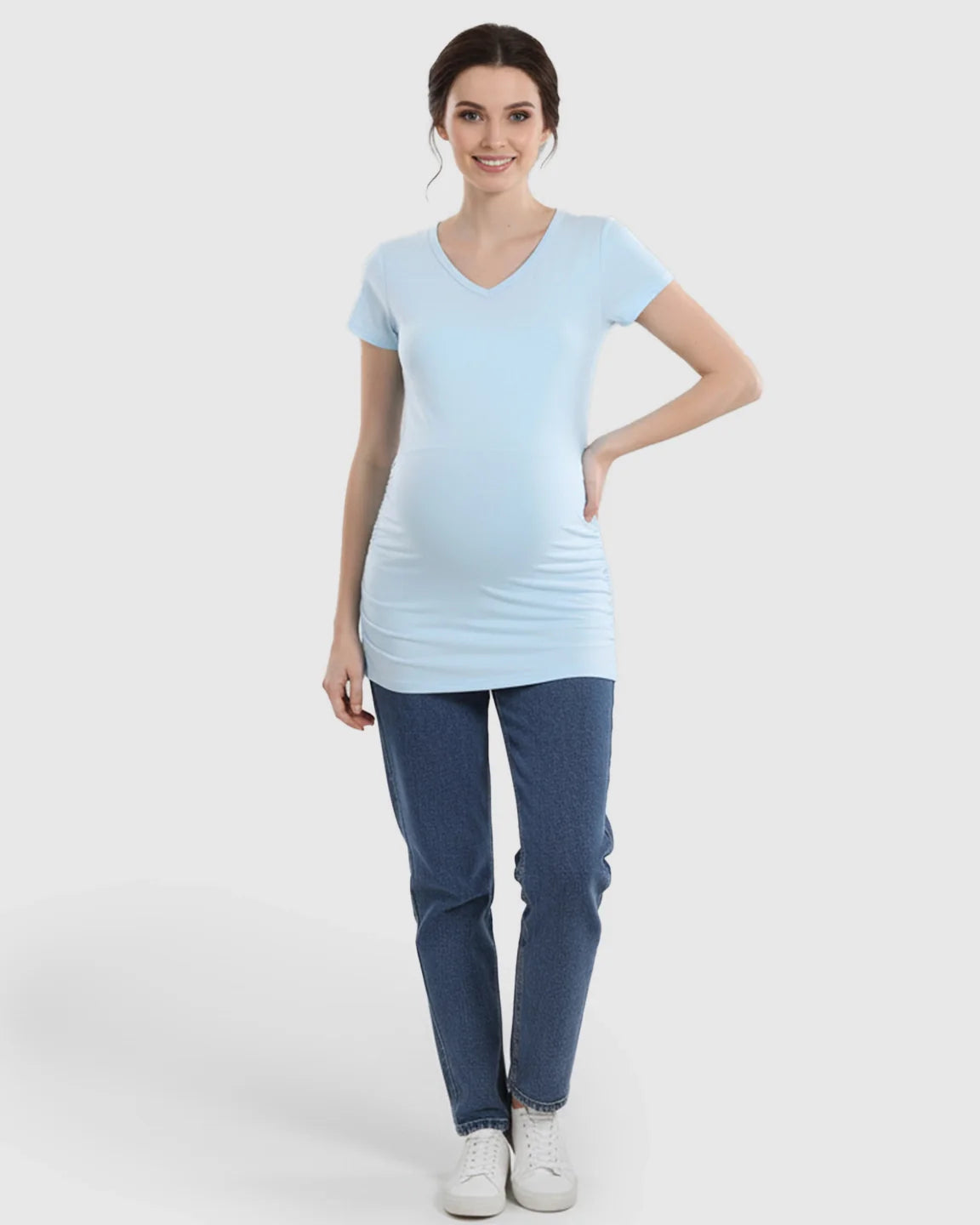Bump Society – The Comfort Collection: Short Sleeve Ruched Slim Fit Maternity Top