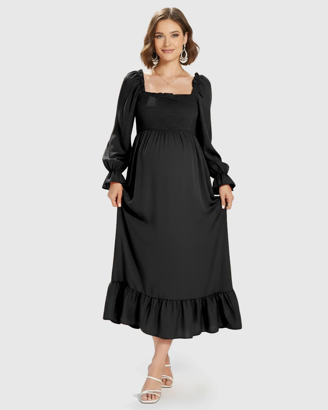 Bump Society – The Comfort Collection: Bishop Sleeves Retro Elegant Maternity Maxi Dress