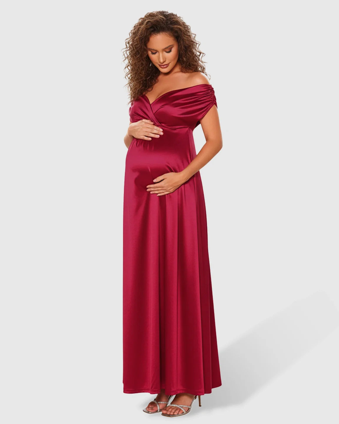 Bump Society – The Comfort Collection: Off Shoulder Gathered Bodice Maternity Maxi Dress
