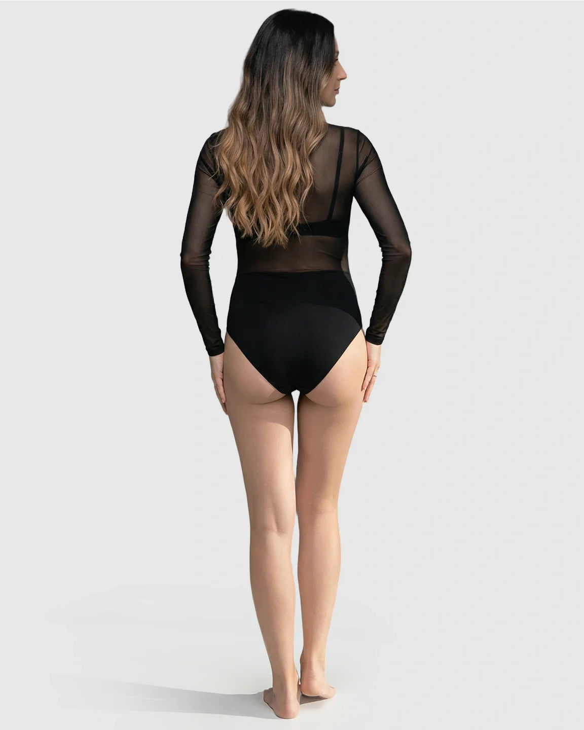 Bump Society – The Comfort Collection: Long-Sleeve Sheer Mesh Bodycon Maternity Photoshoot Bodysuit