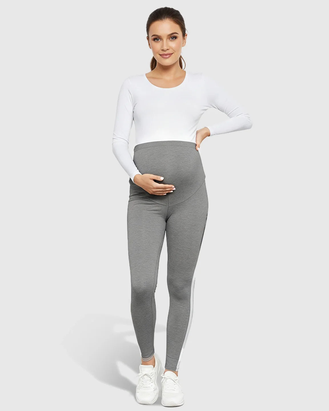 Bump Society – The Comfort Collection: Stretch Waist Panel Side-Stripe Maternity Leggings