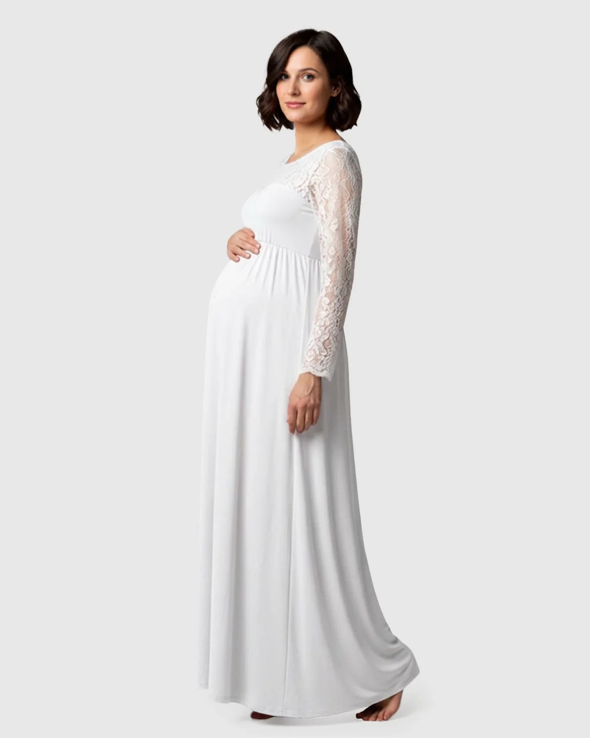 Bump Society – The Comfort Collection: Elegant Lace Floor-Length Maternity Photoshoot Dress